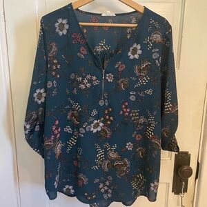 Maurices Teal Floral Blouse